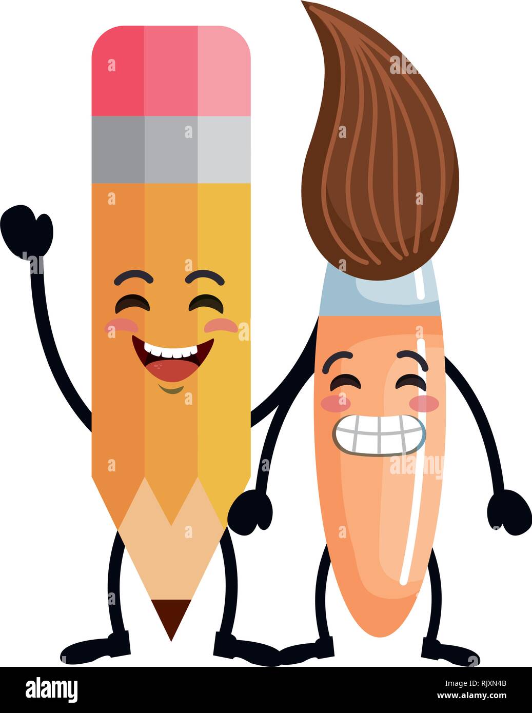 cute paint brush and pencil kawaii characters Stock Vector Image & Art