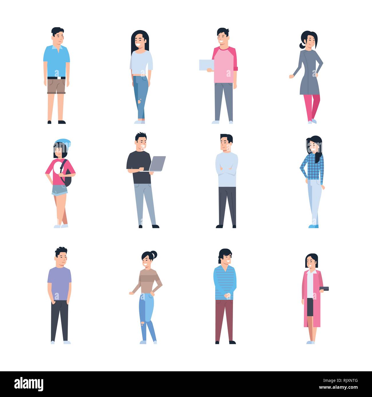 Young Asian Men And Women Icons Set Chinese Or Japanese Male And Female ...