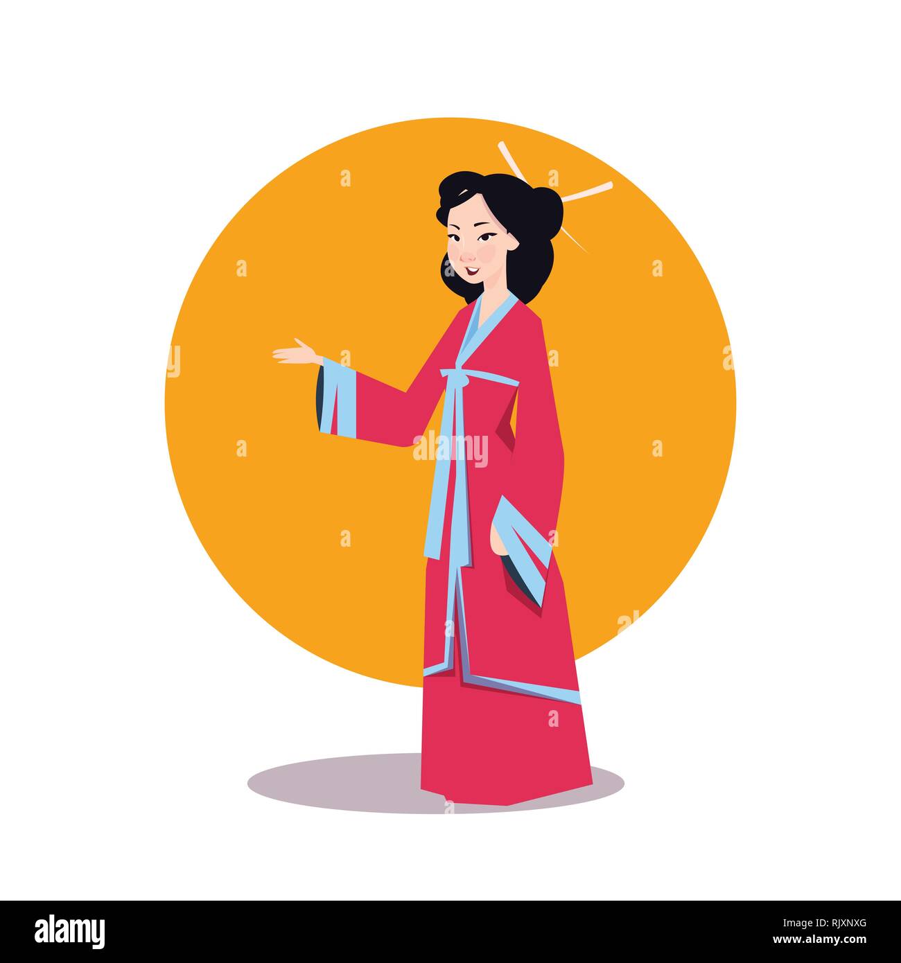Asian Woman In Japanese Kimono Beautiful Geisha Wearing Traditional Dress Stock Vector
