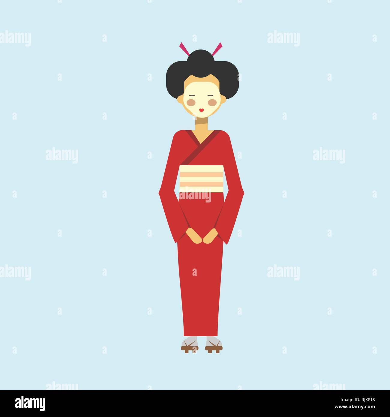 Japanese Geisha In Kimono Traditional Woman Dress Stock Vector