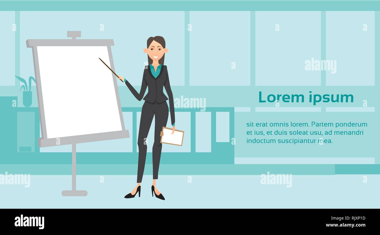 Business Woman Giving Presentation Over White Board Report Or Strategy ...