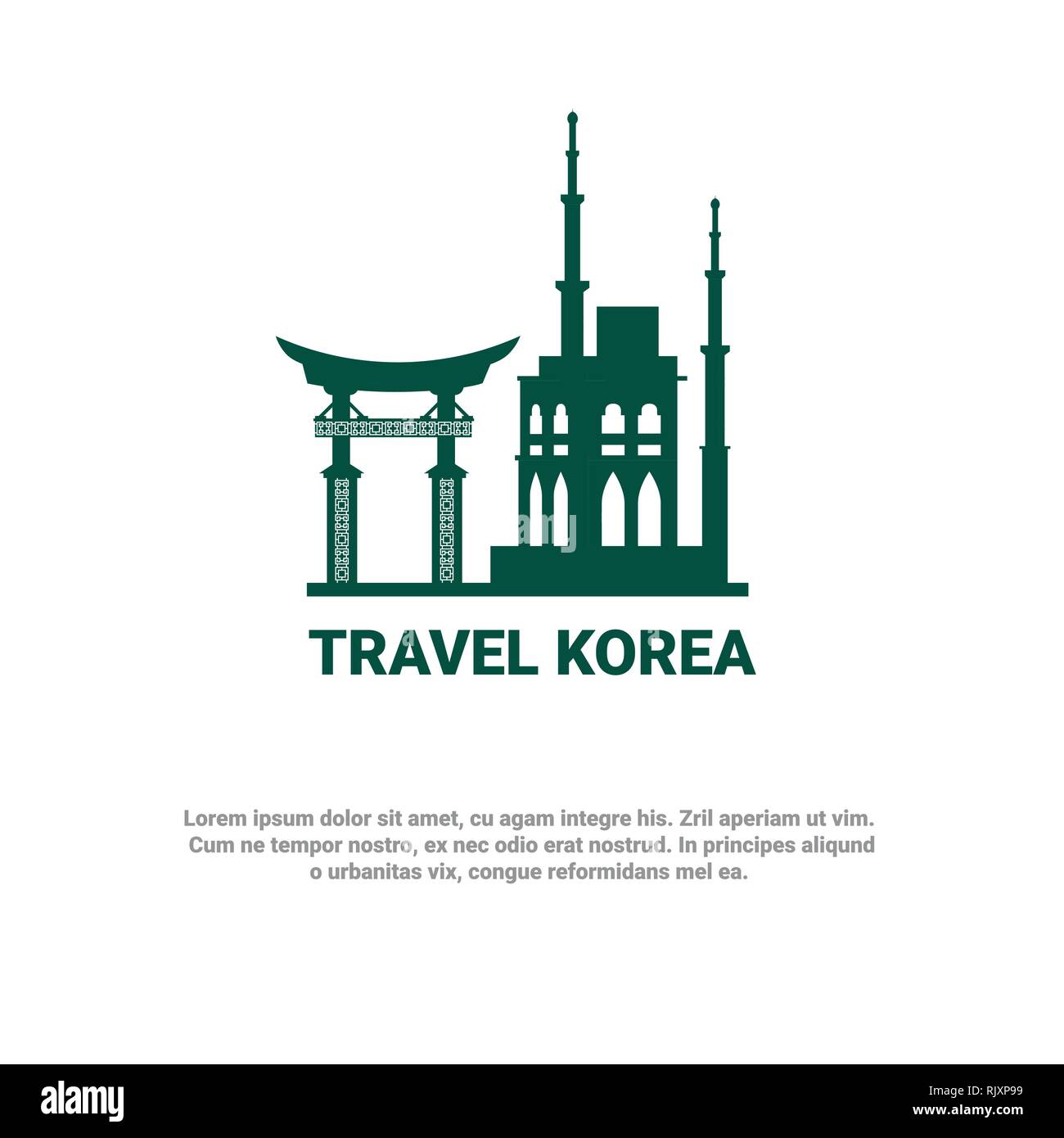 Travel To Korea Banner South Korean Landmarks Icon Seoul Symbol
