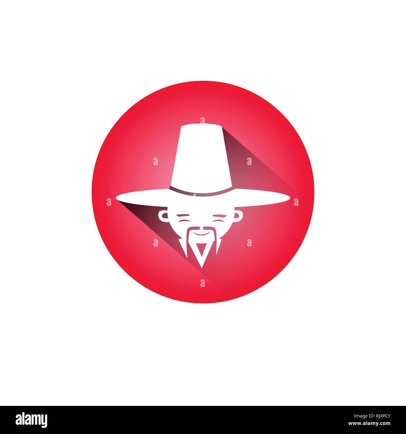 Korean Man Icon Male Face With Traditional Hat And Mustache Silhouette Isolated Stock Vector
