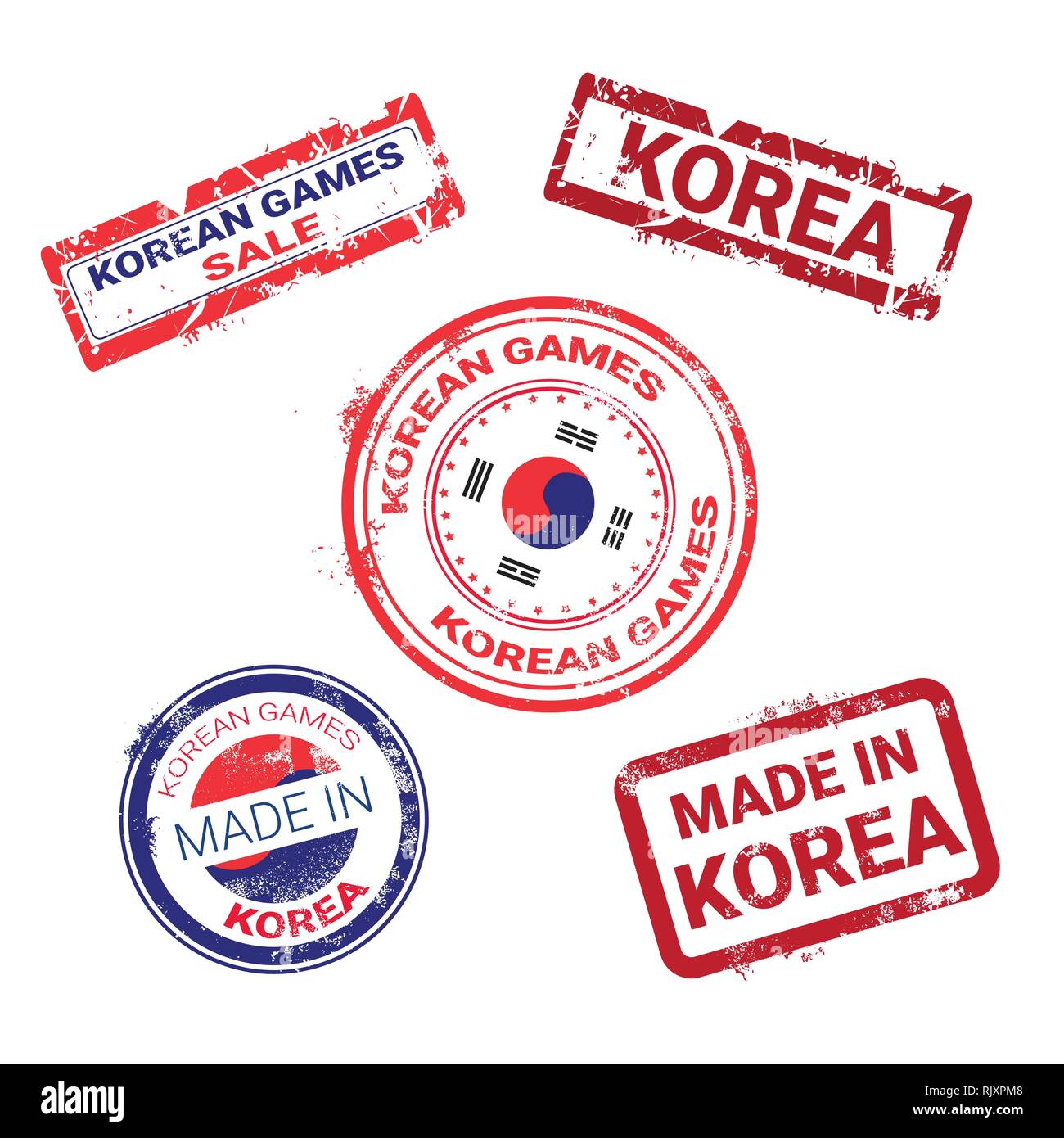 Made In Korea Stamps Set Grunge Sticker With Korean Flag Isolated