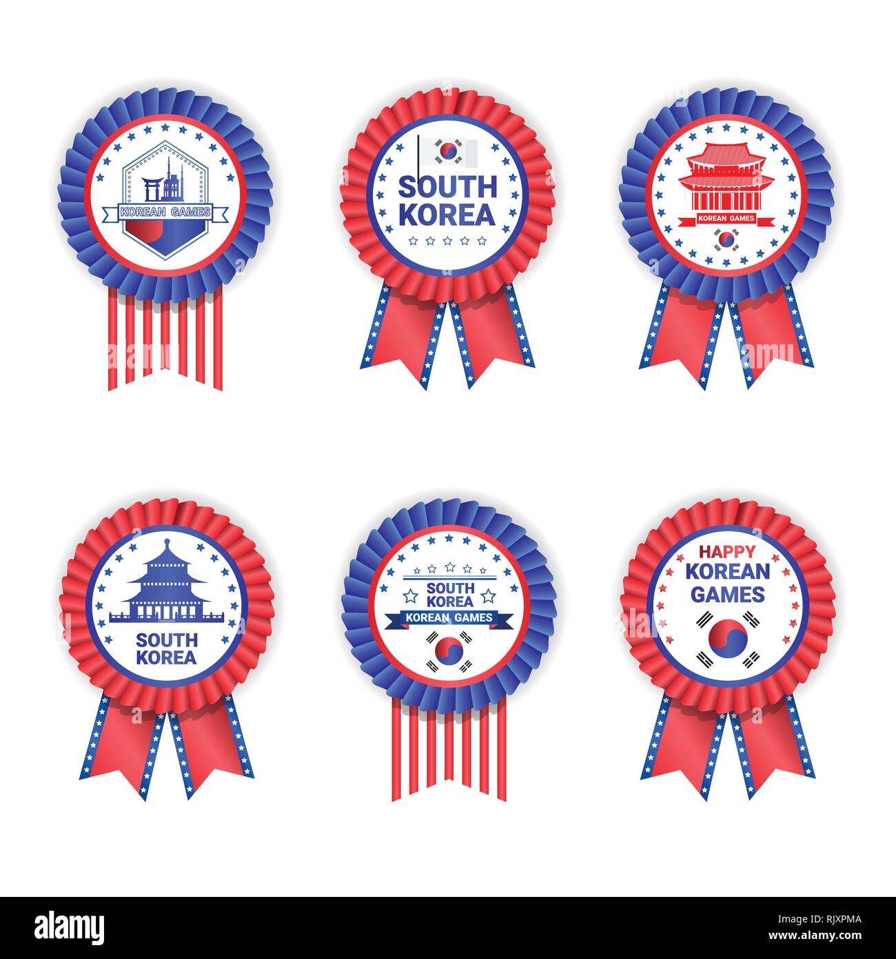 South Korea Games MedalS Set Template Isolated On White Background