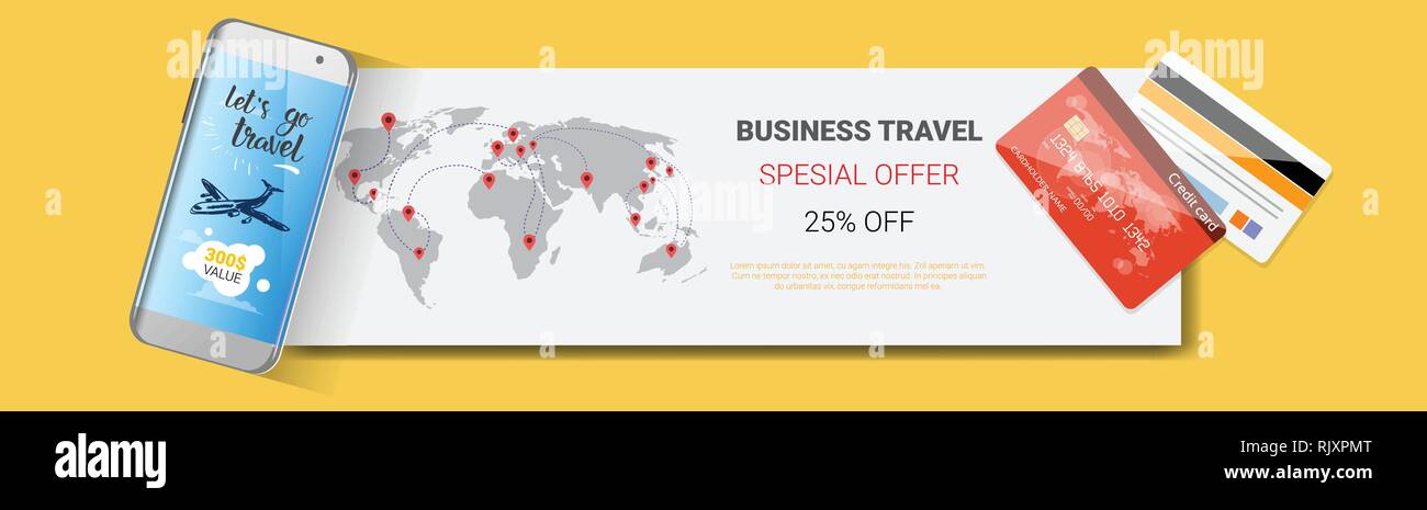 Business Travel Special Offer Poster Of Tourism Company Template Horizontal Banner Agency Seasonal Sale Flyer Design Stock Vector