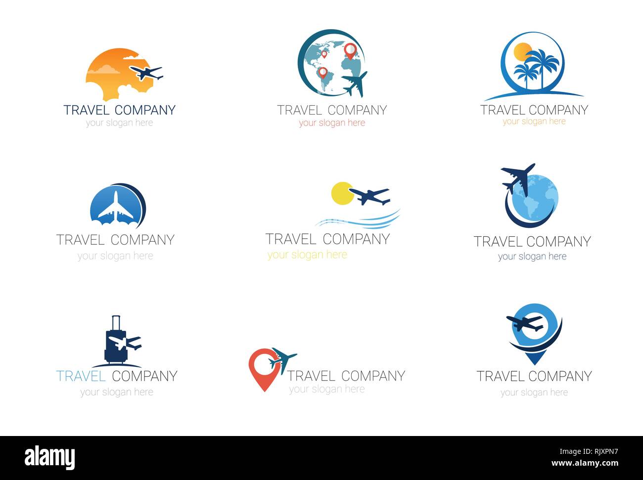 Travel Company Logos Set Template Tourism Agency Collection Of Banner Design Stock Vector
