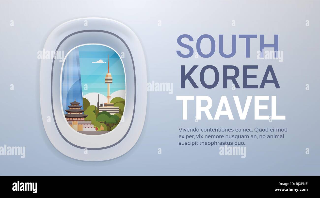 South Korea Landmarks Landscape Through Airplane Window Template