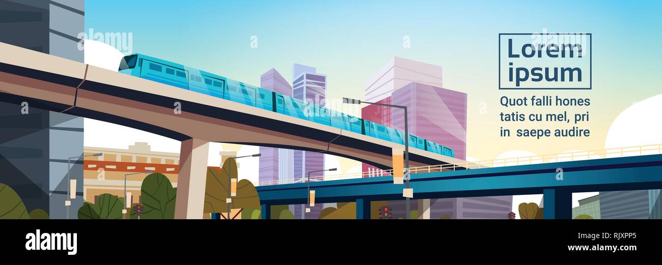 Modern City Panorama With High Skyscrapers And Subway Cityscape ...