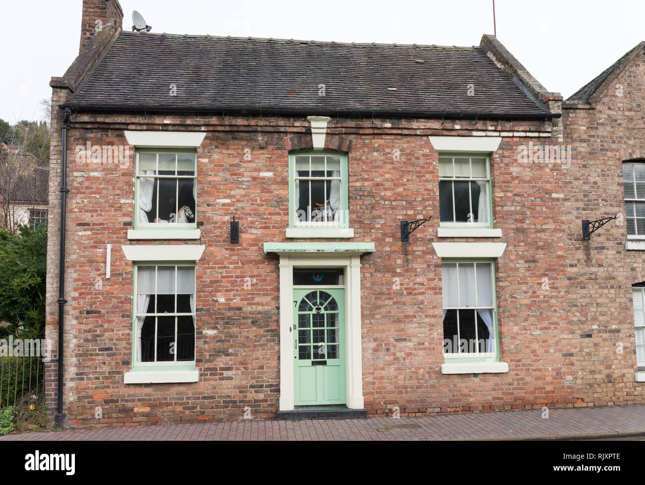 Smart double-fronted Victorian cottage in Ironbridge, Telford, Shropshire Stock Photo