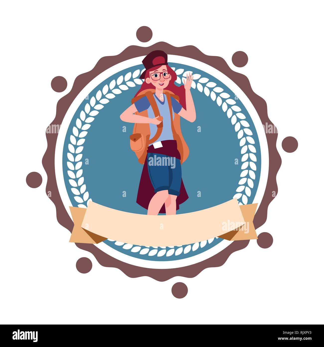 Woman Backpacker Travel With Rucksack Hiking Icon Template Isolated Stock Vector