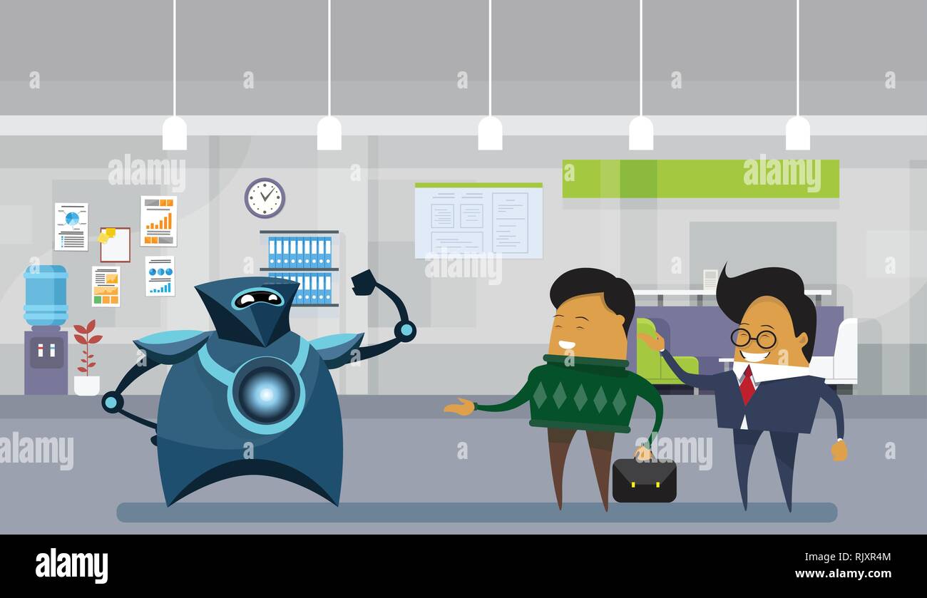 Human Vs Robots Modern Robotic And Business Men In Office Artificial ...