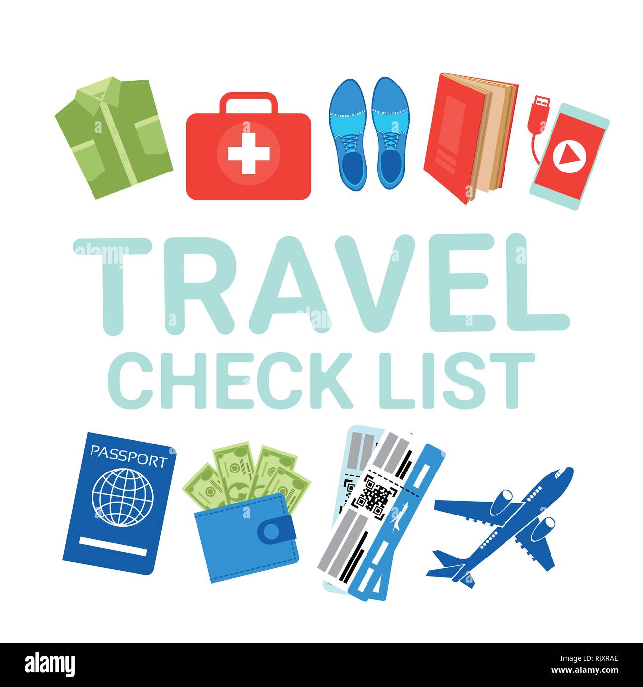 Travel Check List Items On White Background Packing Baggage Planning