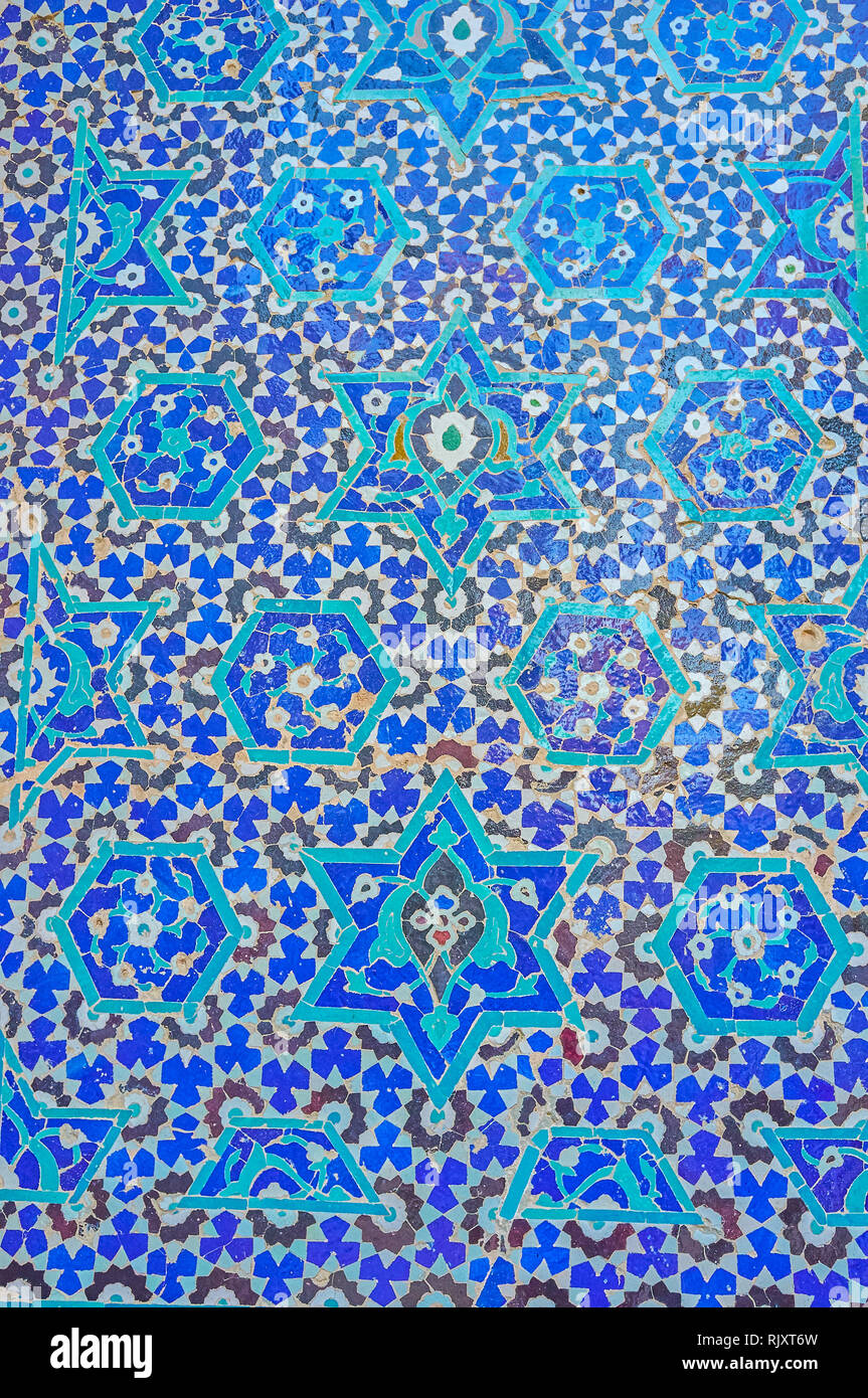 The tiled decoration in traditional Persian style with geometrical and