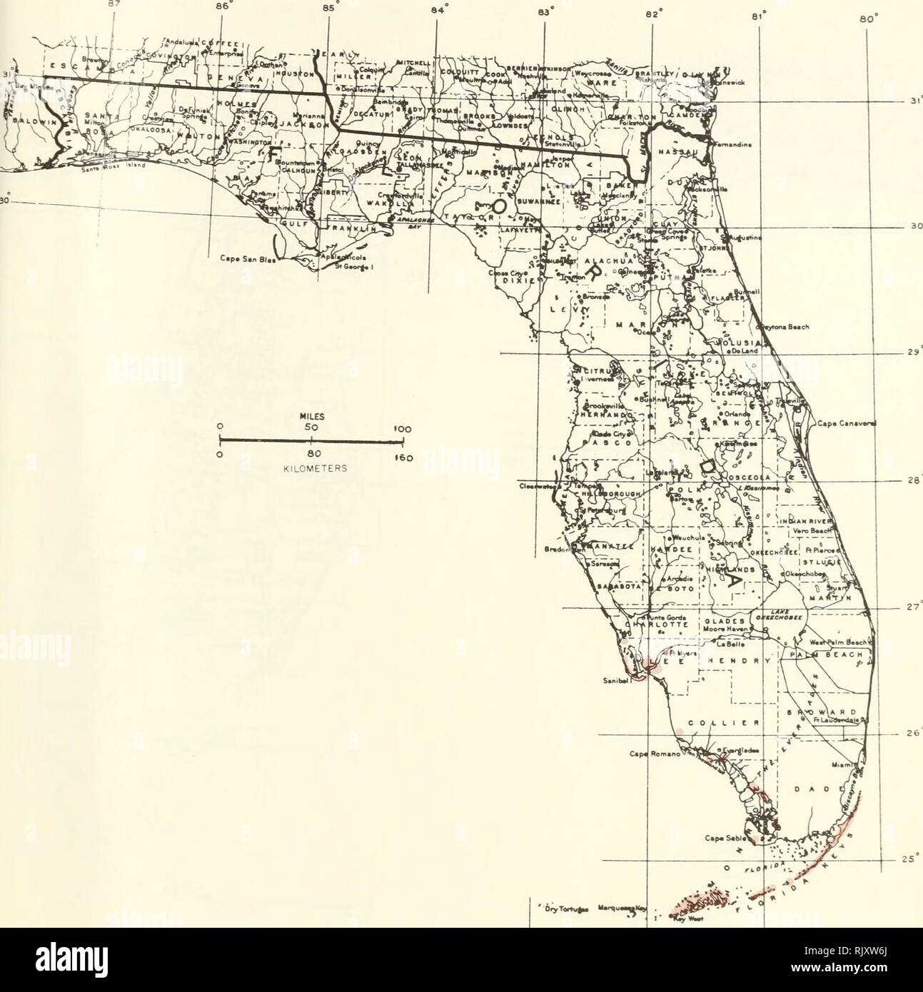 . Atlas of United States trees: volume 5. Florida. Trees. Map 232.—Pithecellobium unguis-cati (L.) Mart., catclaw blackbead.. Please note that these images are extracted from scanned page images that may have been digitally enhanced for readability - coloration and appearance of these illustrations may not perfectly resemble the original work.. Little, Elbert L. (Elbert Luther), 1907-2004; United States. Forest Service. Washington, D. C. : U. S. Dept. of Agriculture, Forest Service Stock Photo