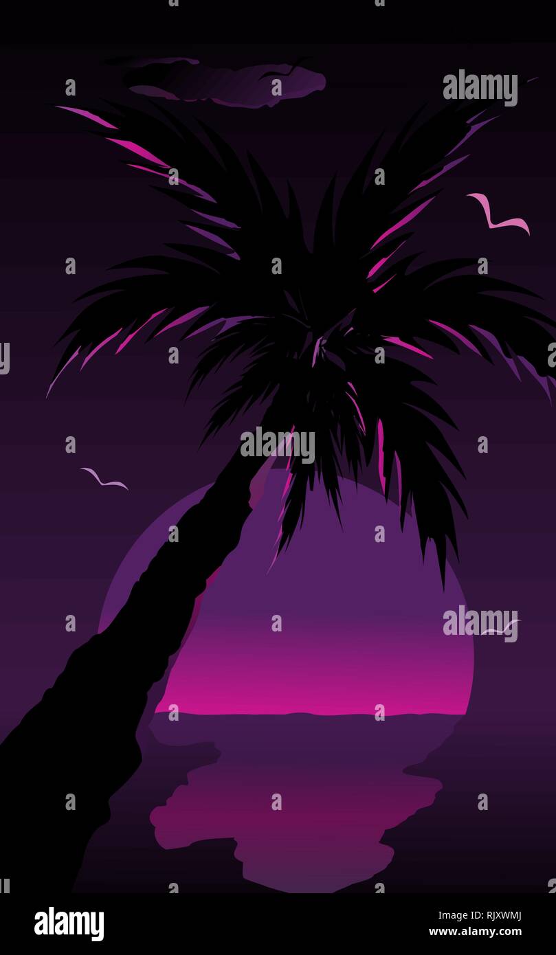 Abstract landscape of palm tree silhouette Stock Vector Image & Art - Alamy
