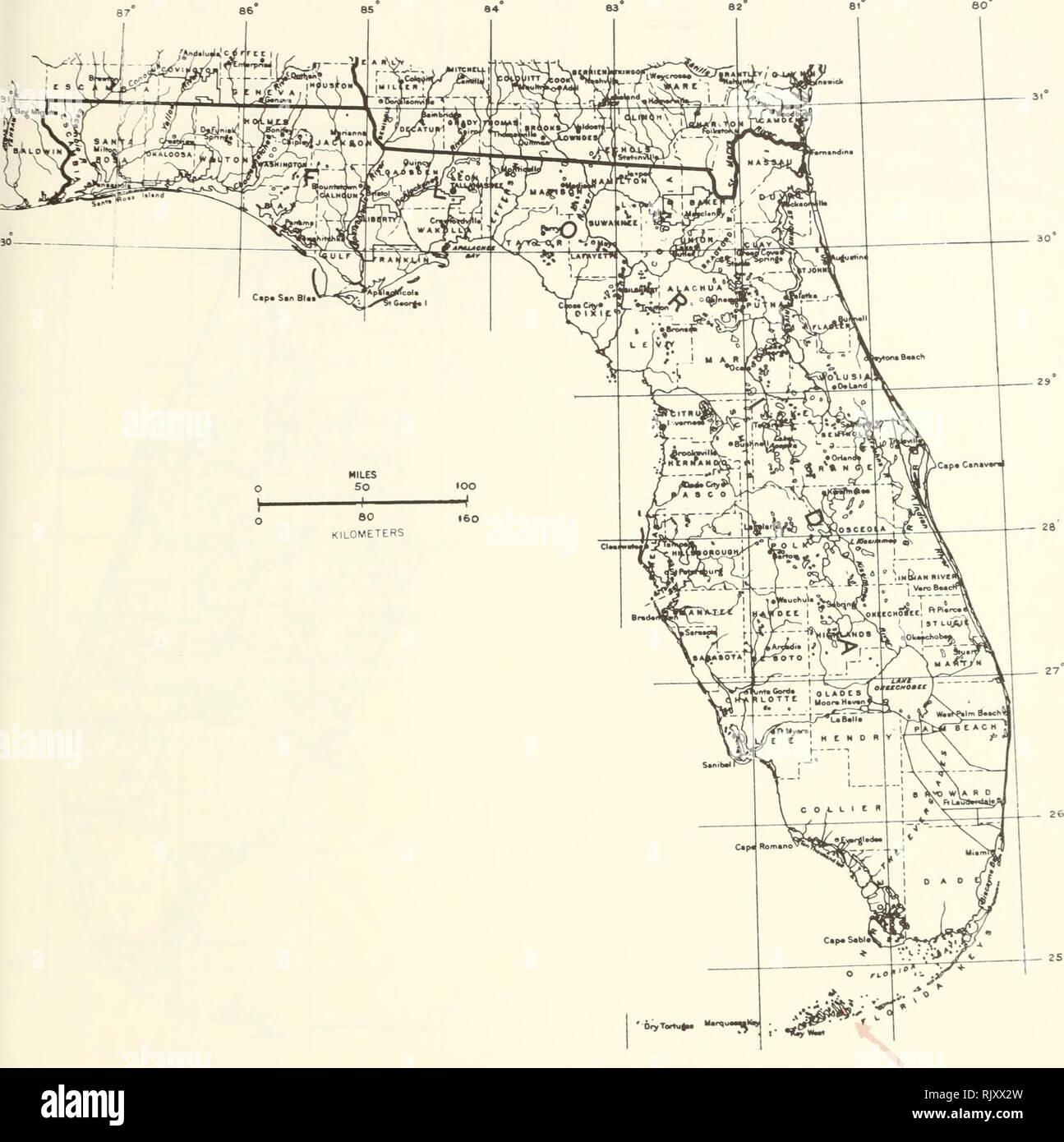 . Atlas of United States trees: volume 5. Florida. Trees. Map 160.—Acacia macracantha Humb. &amp; Bonpl. ex Willd., long-spine acacia.. Please note that these images are extracted from scanned page images that may have been digitally enhanced for readability - coloration and appearance of these illustrations may not perfectly resemble the original work.. Little, Elbert L. (Elbert Luther), 1907-2004; United States. Forest Service. Washington, D. C. : U. S. Dept. of Agriculture, Forest Service Stock Photo