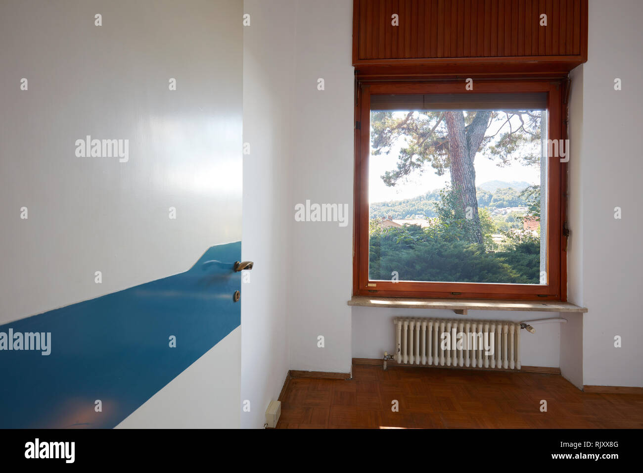 Old room, apartment interior in old house with garden Stock Photo