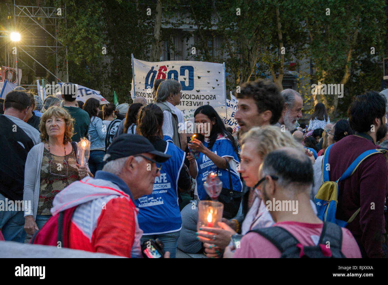 Rosario's main square in Argentina protest demonstration against the rising tariffs and cuts to pensions and salaries in January 2019 Stock Photo