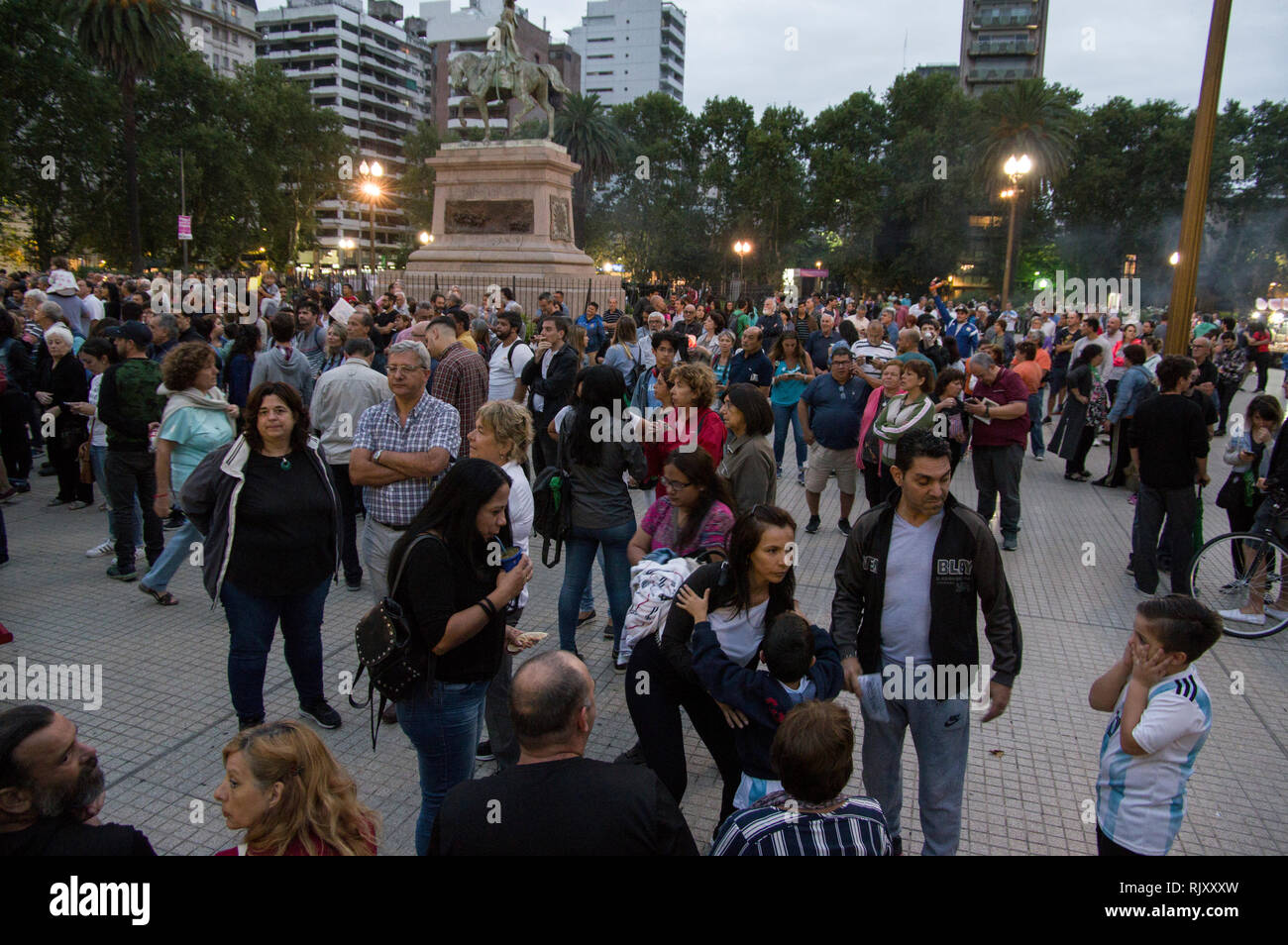 Rosario's main square in Argentina protest demonstration against the rising tariffs and cuts to pensions and salaries in January 2019 Stock Photo