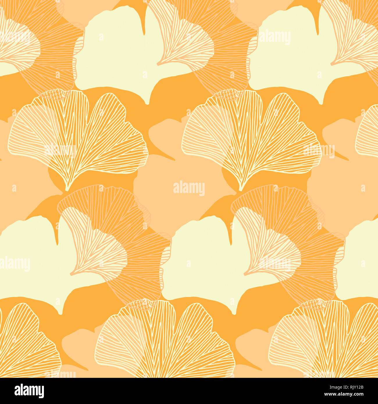 Ginkgo leaves vector pattern in yellow and orange colors palette Stock Vector