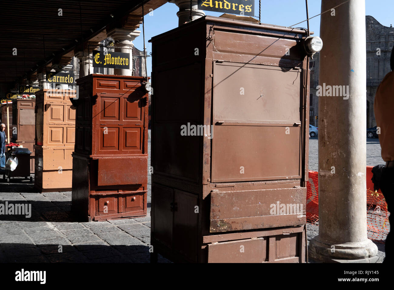 MEXICO CITY, MEXICO - JANUARY 30 2019 - Santo Domingo Place. Scribes with typewriters and antique printing machines work in this Portal offering their Stock Photo