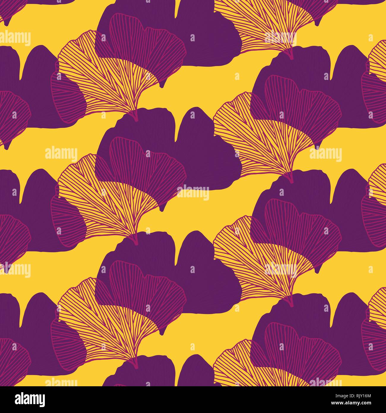 Ginkgo Leaves Vector Pattern In Yellow And Purple Colors Palette Stock Vector Image Art Alamy
