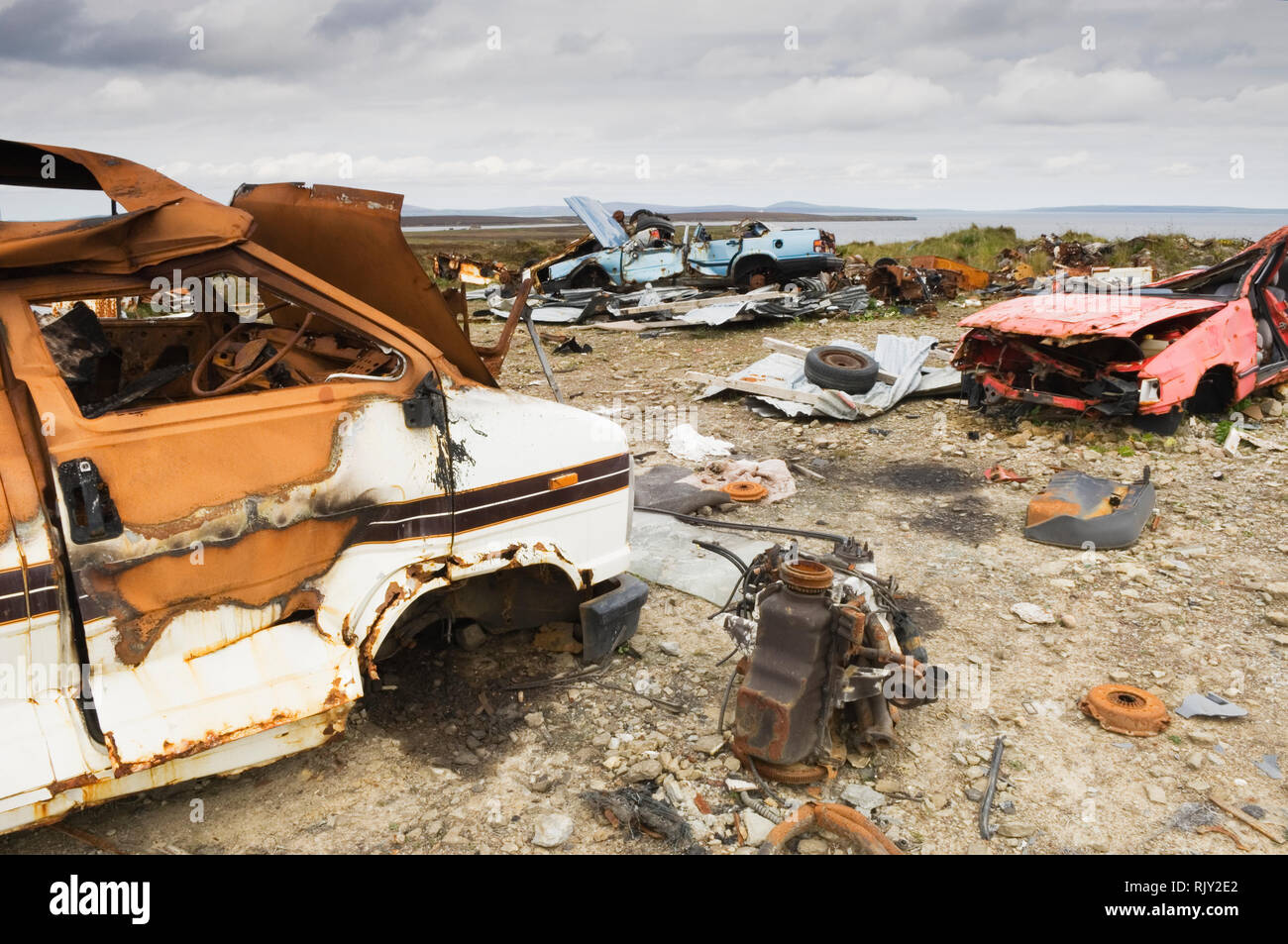 Abandoned cars in junkyard Stock Photo