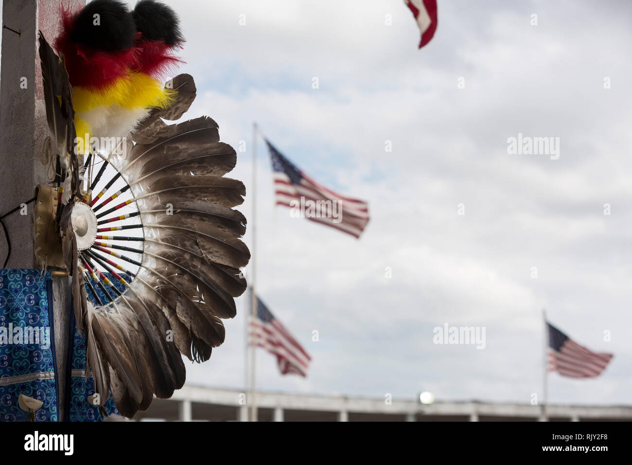 Feather bustle. Cheyenne River Sioux Tribe Fair, Rodeo and Pow Wow. Sept 4, 2016. Eagle Butte