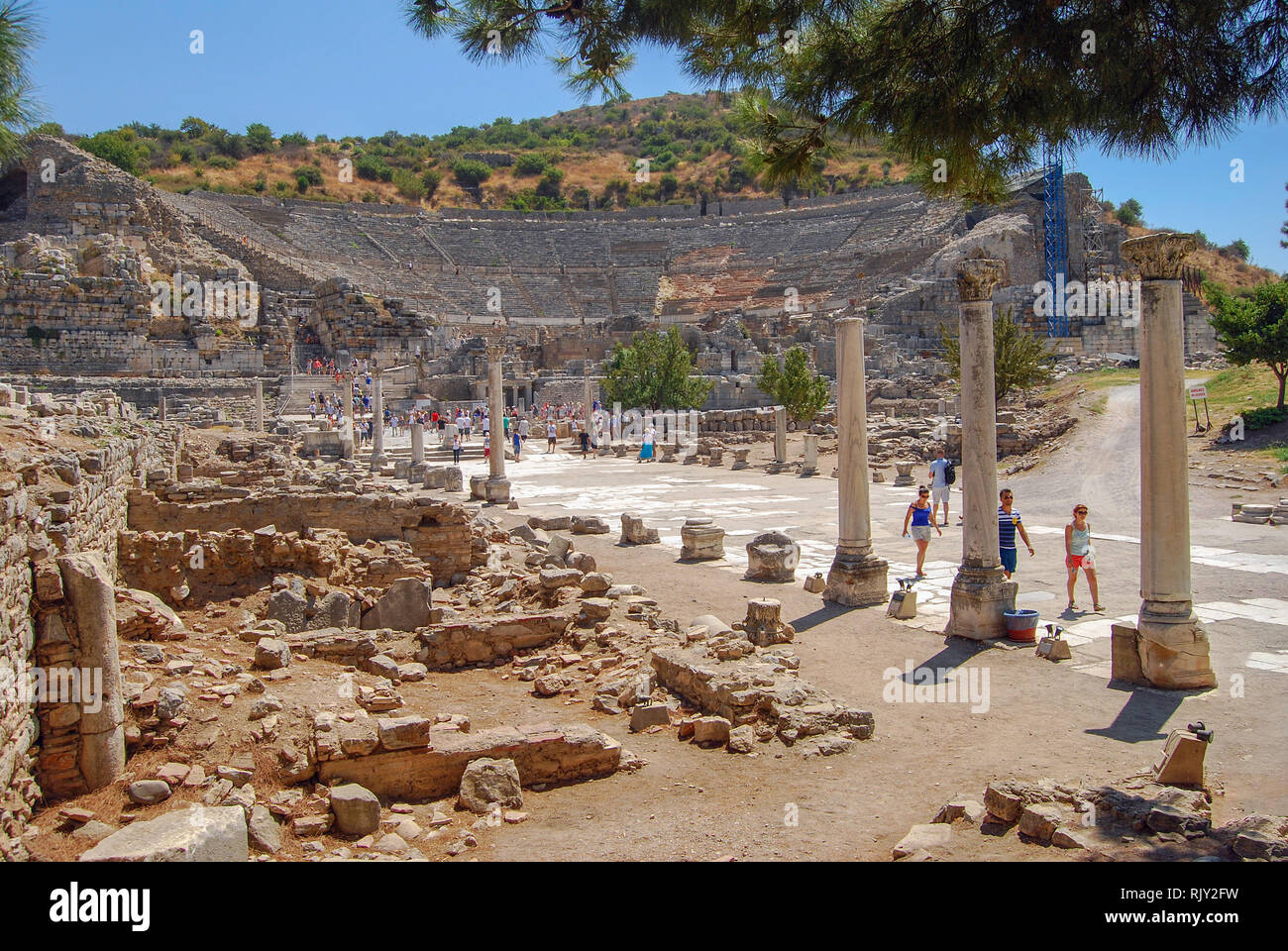 Arcadian Way and the Great Theatre of Ephesus Stock Photo