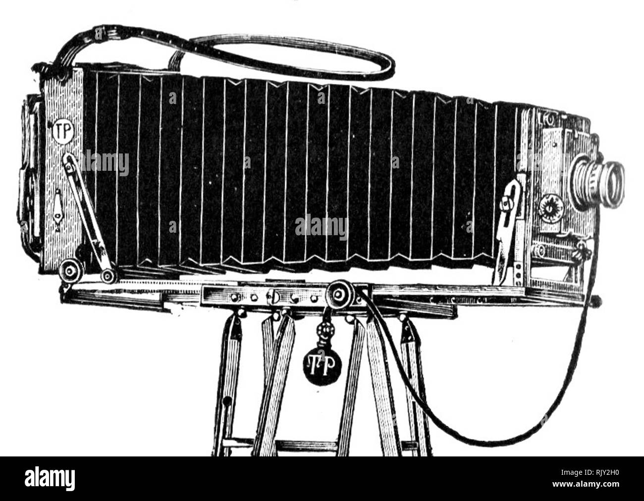Vintage old photographic plate camera - this was made by Thornton Pickard who were established in 1888. It is described as a Long Extension Field Camera. Stock Photo