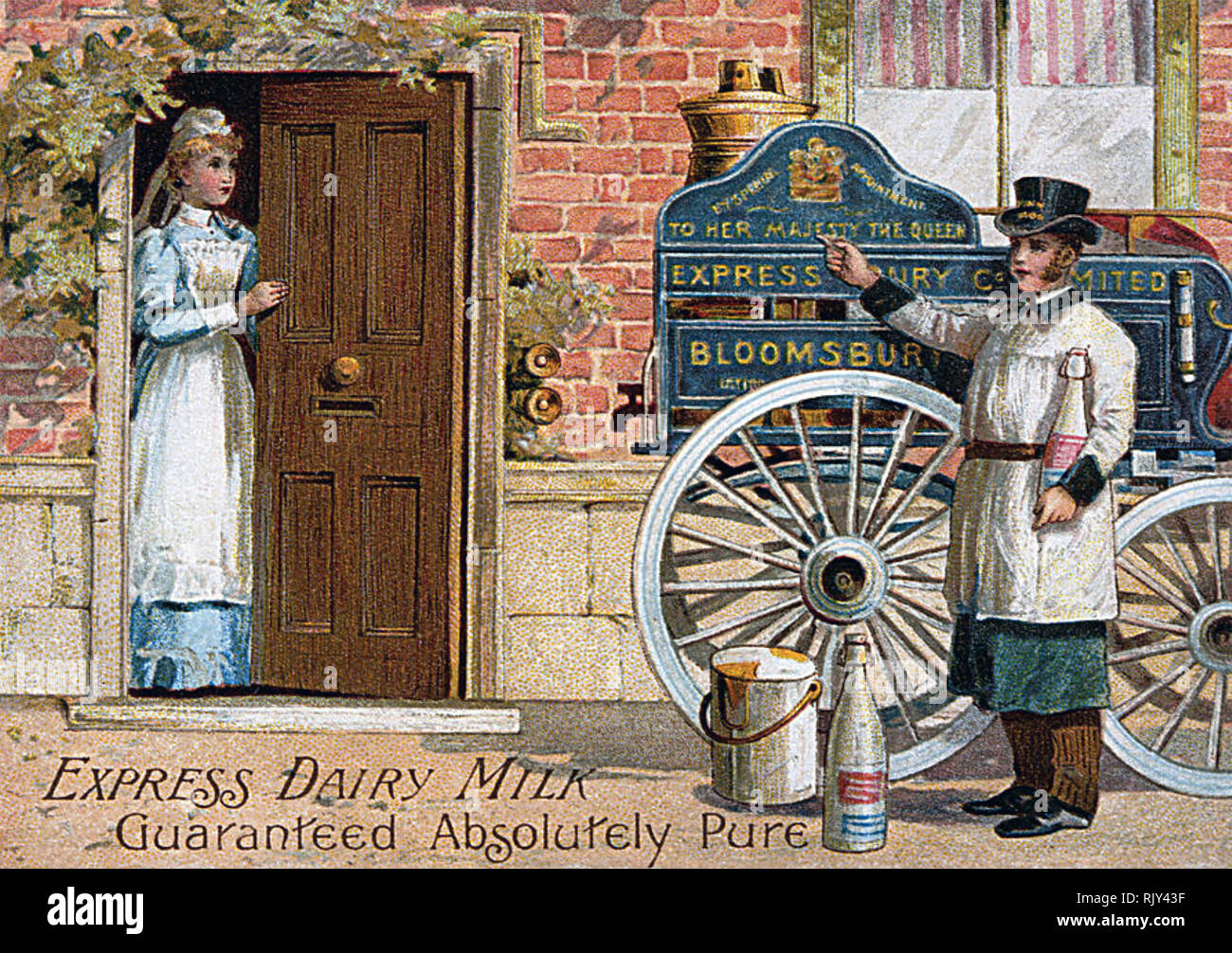 EXPRESS DAIRY MILK DELIVERY CART advert about 1895 Stock Photo