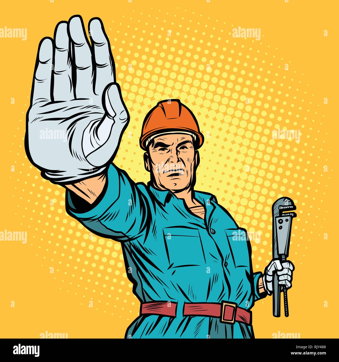 plumber gesture stop Stock Vector