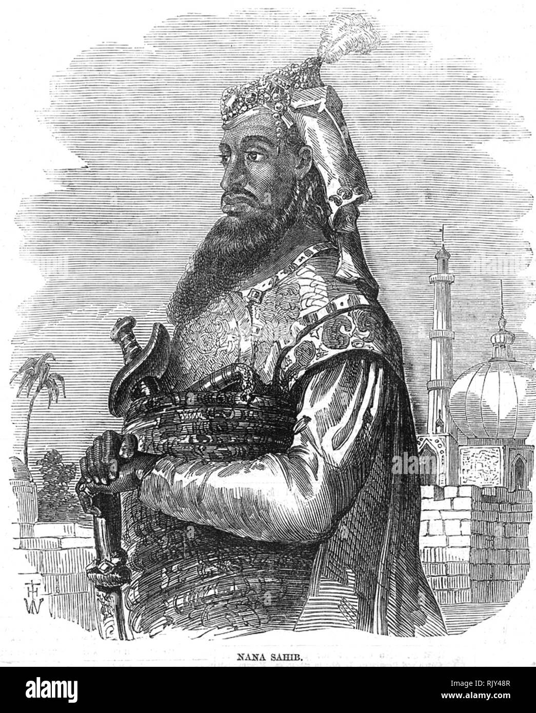 NANA SAHIB (1824-1859)  Indian  Maratha noble who led the rising in Cawnpore during the Indian Rebellion of 1857. From Illustrated London News,  1857. Stock Photo