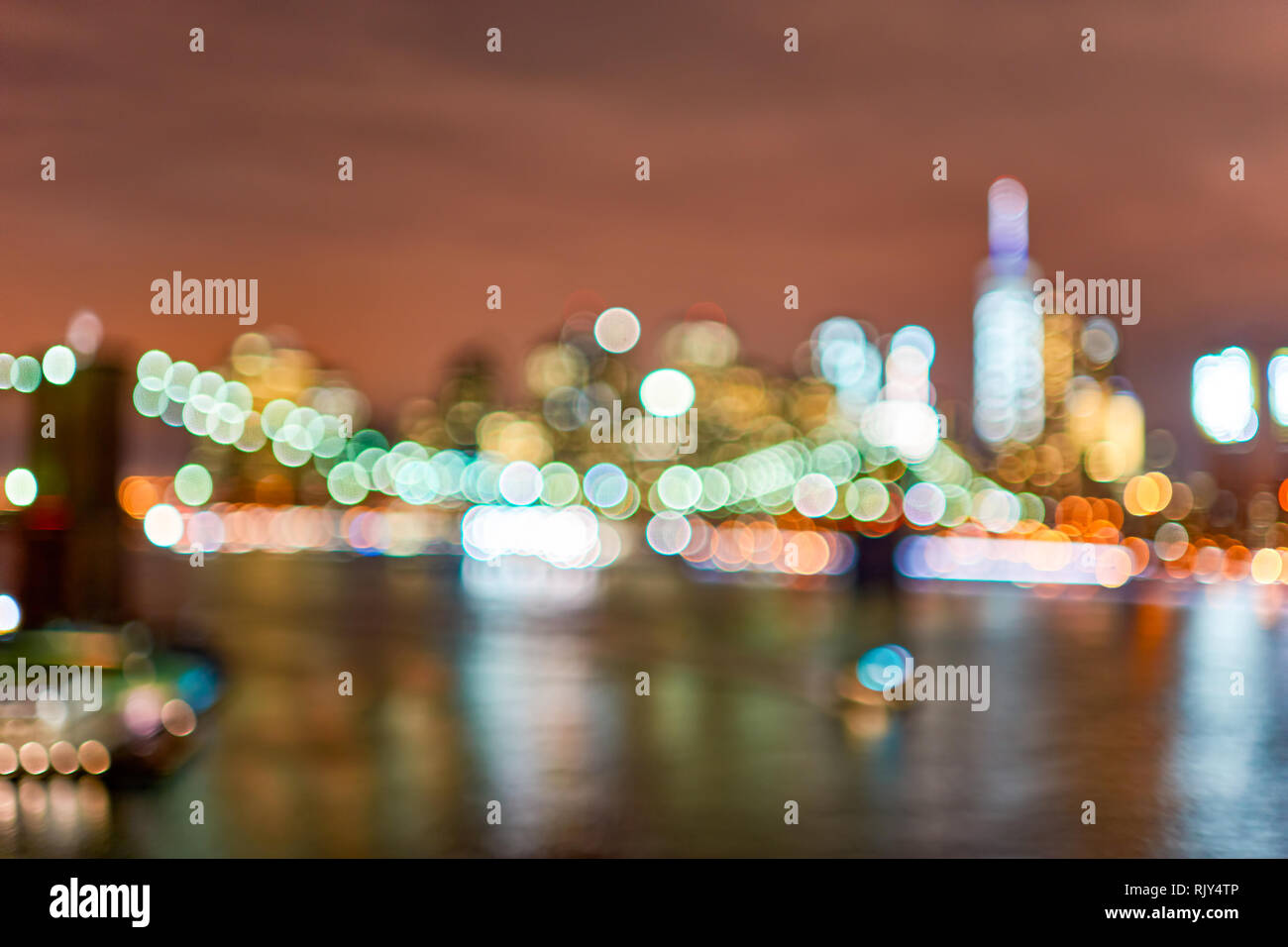 Night. View Rjy Defocused view of New-York City downtown from Brooklyn at night Stock ...
