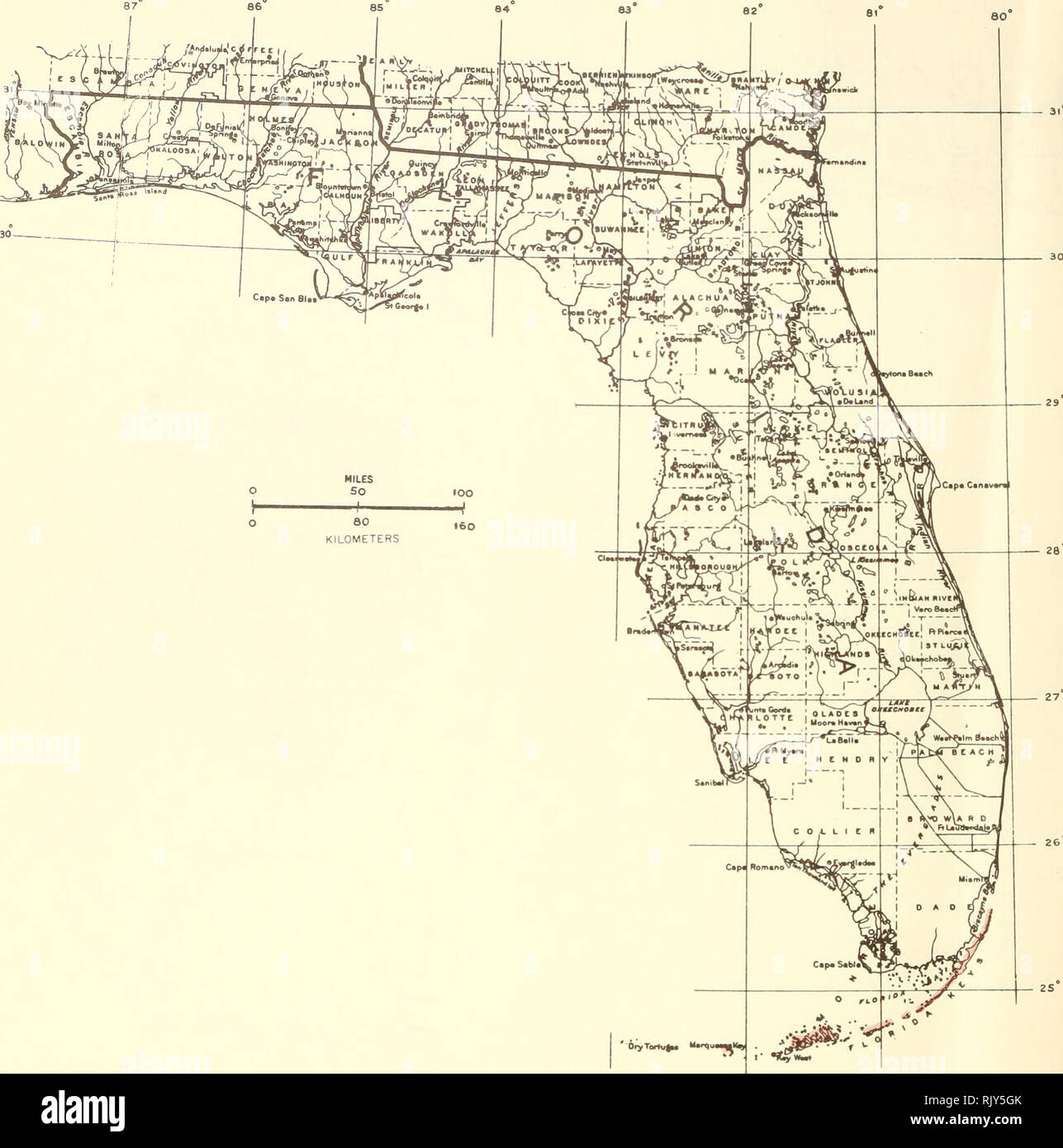 . Atlas of United States trees: volume 5. Florida. Trees. Map 249.—Thrinax morrisii H. Wendl., key thatchpalm.. Please note that these images are extracted from scanned page images that may have been digitally enhanced for readability - coloration and appearance of these illustrations may not perfectly resemble the original work.. Little, Elbert L. (Elbert Luther), 1907-2004; United States. Forest Service. Washington, D. C. : U. S. Dept. of Agriculture, Forest Service Stock Photo