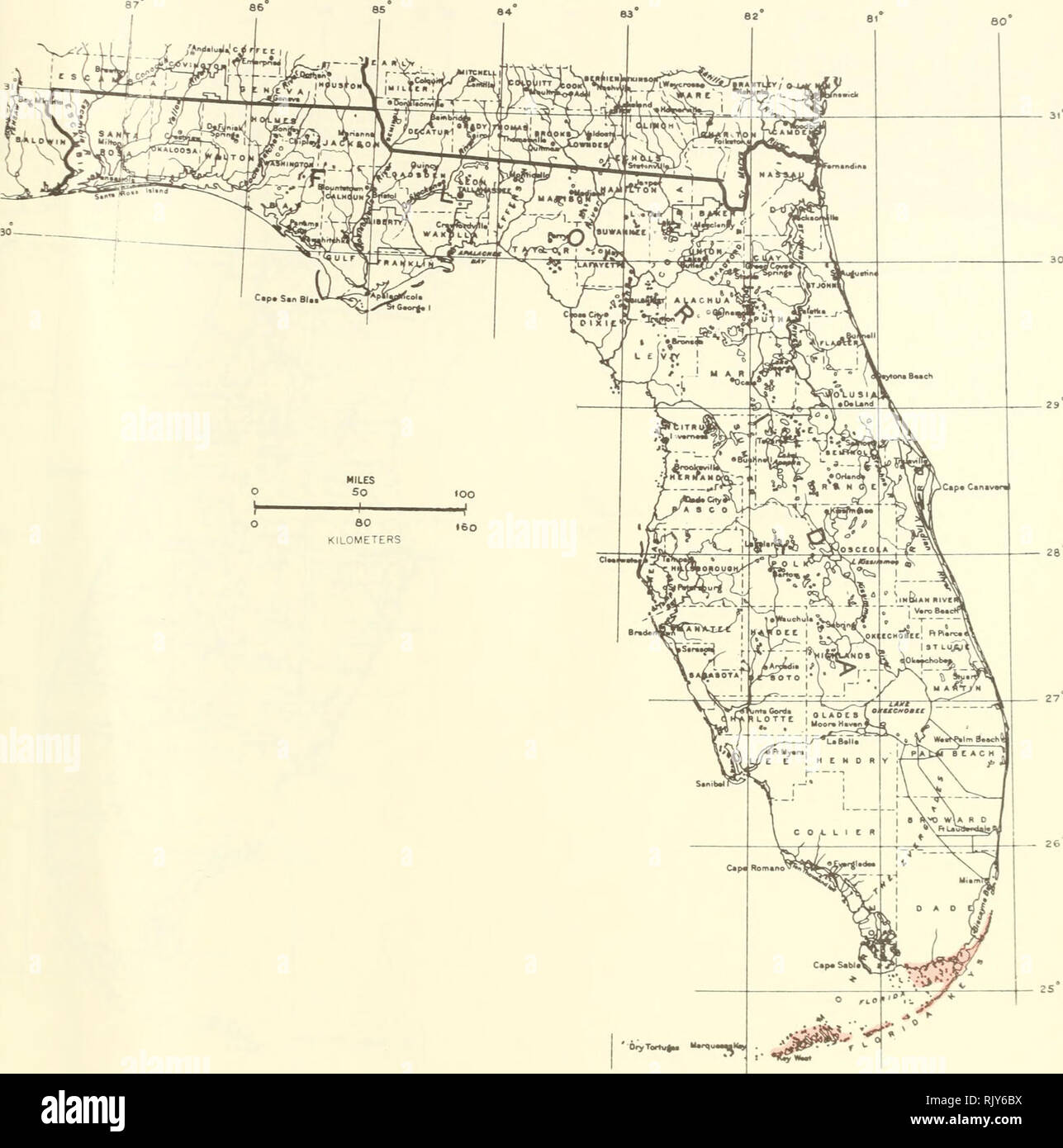 . Atlas of United States trees: volume 5. Florida. Trees. Map 222.—Manilkara bahamensis (Baker) Lam &amp; Meeuse, wild-dilly.. Please note that these images are extracted from scanned page images that may have been digitally enhanced for readability - coloration and appearance of these illustrations may not perfectly resemble the original work.. Little, Elbert L. (Elbert Luther), 1907-2004; United States. Forest Service. Washington, D. C. : U. S. Dept. of Agriculture, Forest Service Stock Photo