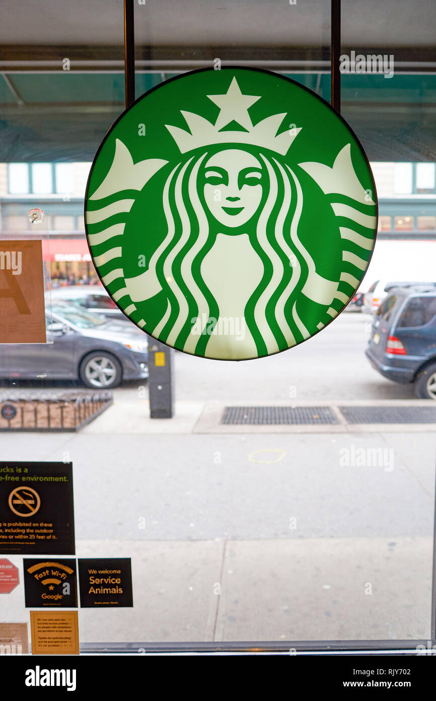 NEW YORK CIRCA MARCH 2016 logo of Starbucks Cafe. Starbucks