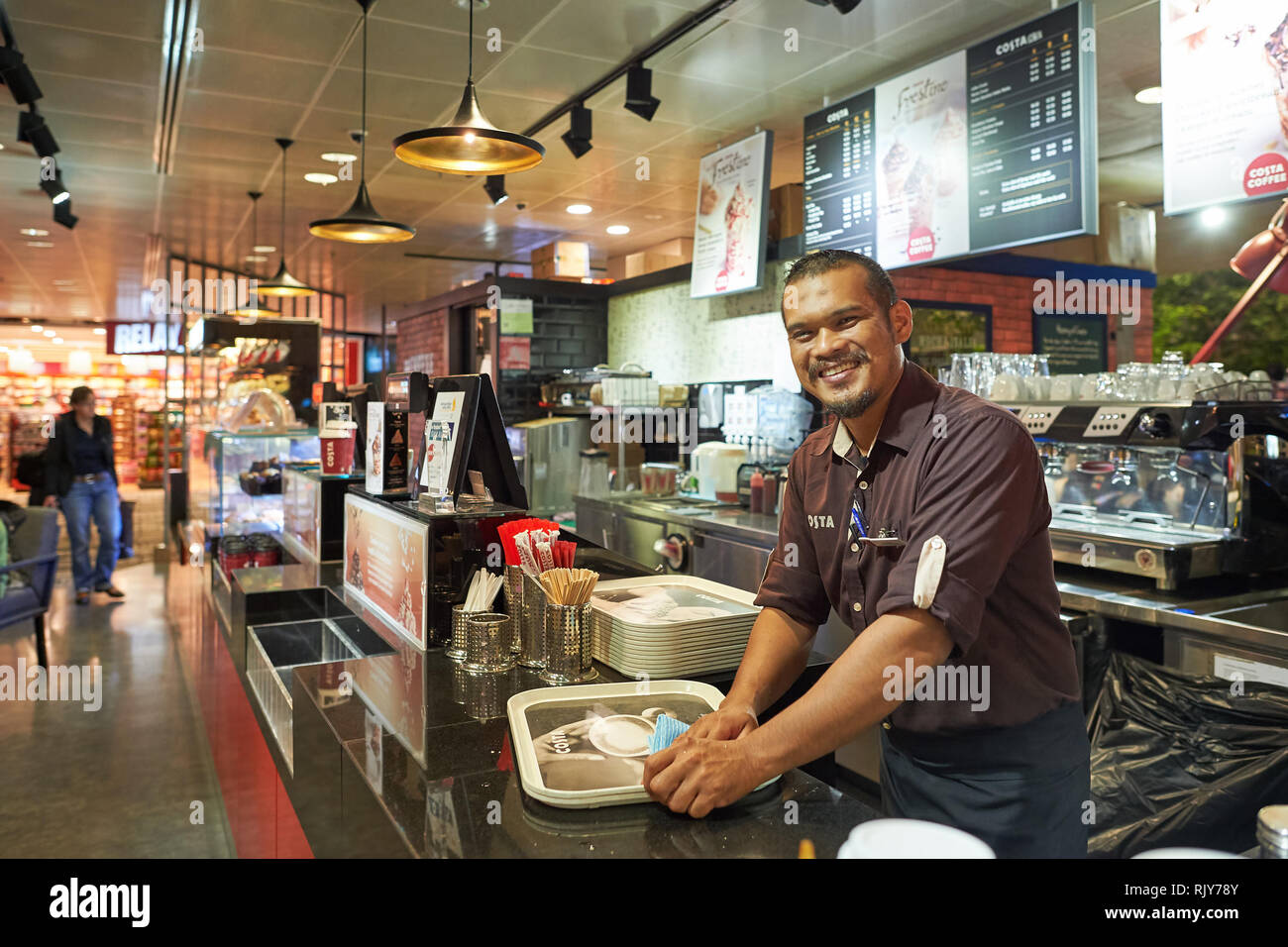 SINGAPORE NOVEMBER 03, 2015 portrait of Costa Coffee barista. Costa