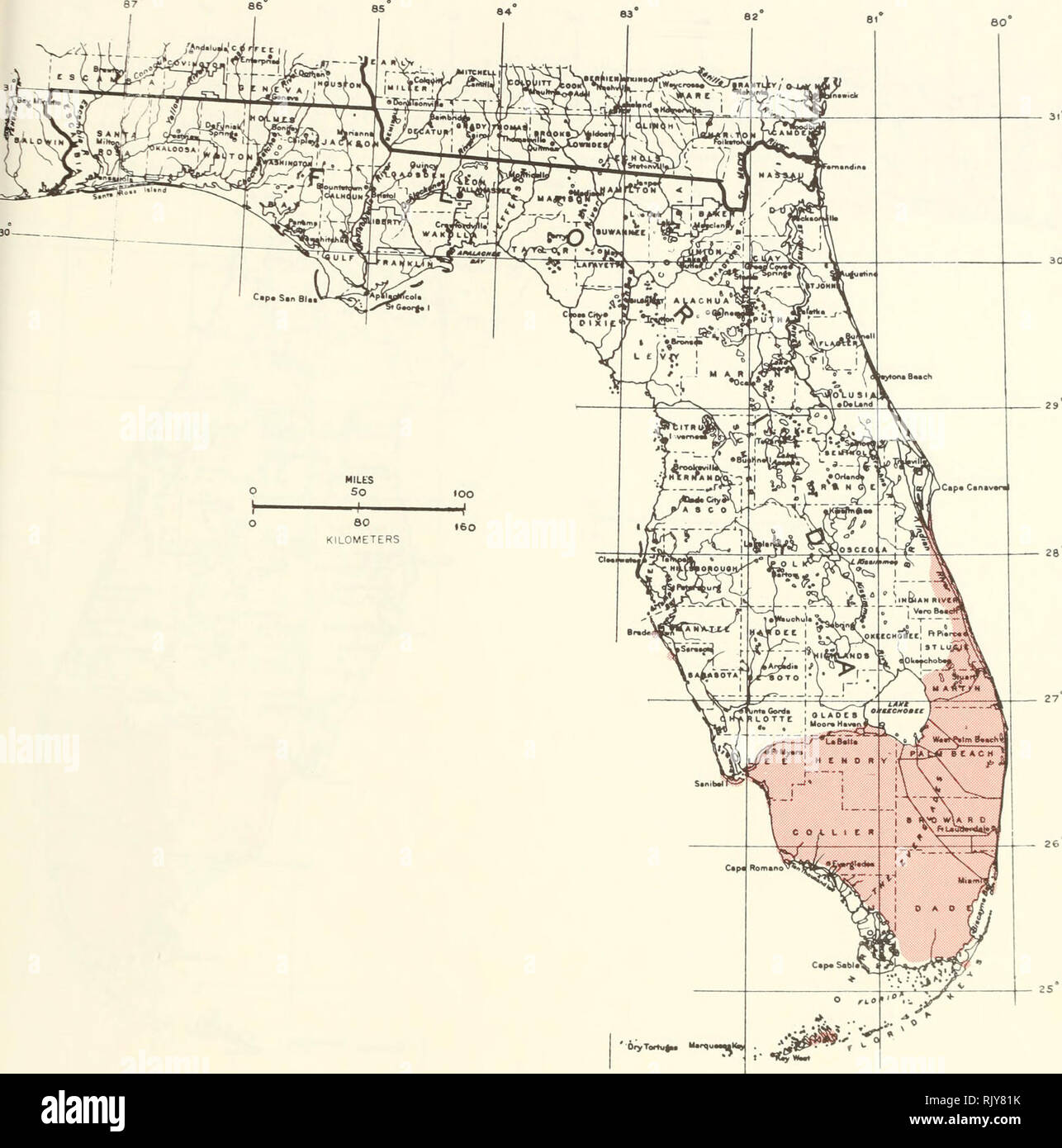 . Atlas of United States trees: volume 5. Florida. Trees. Map 180.—Chrysobalanus icaco L., cocoplum.. Please note that these images are extracted from scanned page images that may have been digitally enhanced for readability - coloration and appearance of these illustrations may not perfectly resemble the original work.. Little, Elbert L. (Elbert Luther), 1907-2004; United States. Forest Service. Washington, D. C. : U. S. Dept. of Agriculture, Forest Service Stock Photo