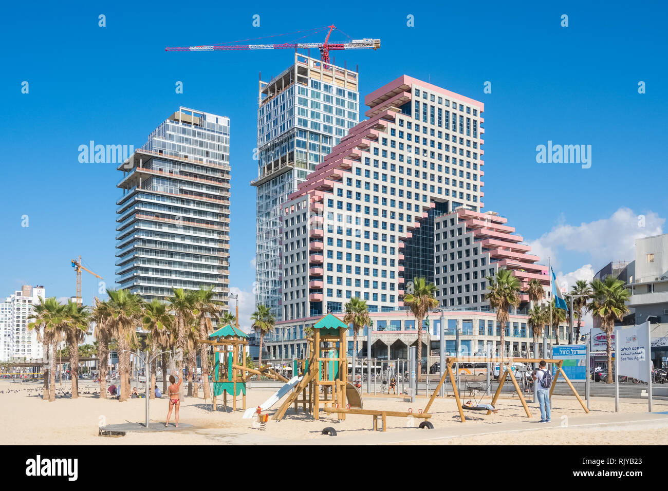 Tel Aviv, Israel - November 12, 2018: Tel Aviv city beach at sunny day Stock Photo