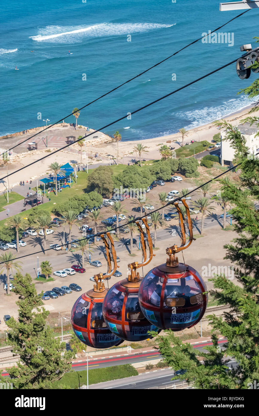 Haifa, Israel November 17, 2018 Cable car from the top of Carmel