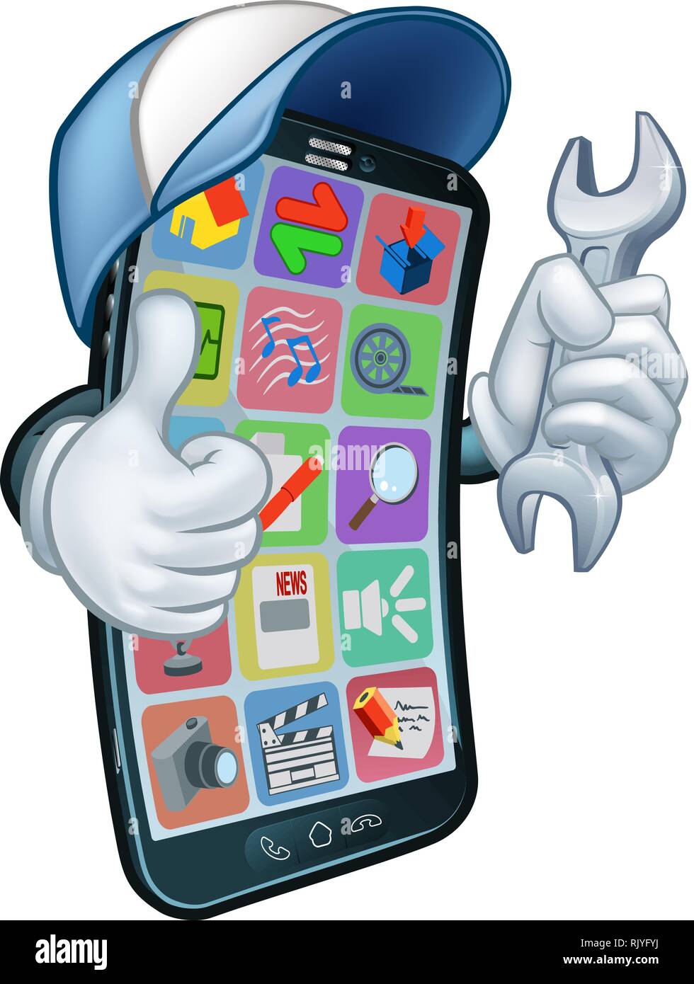 Mobile Phone Repair Spanner Thumbs Up Mascot Stock Vector Image & Art -  Alamy