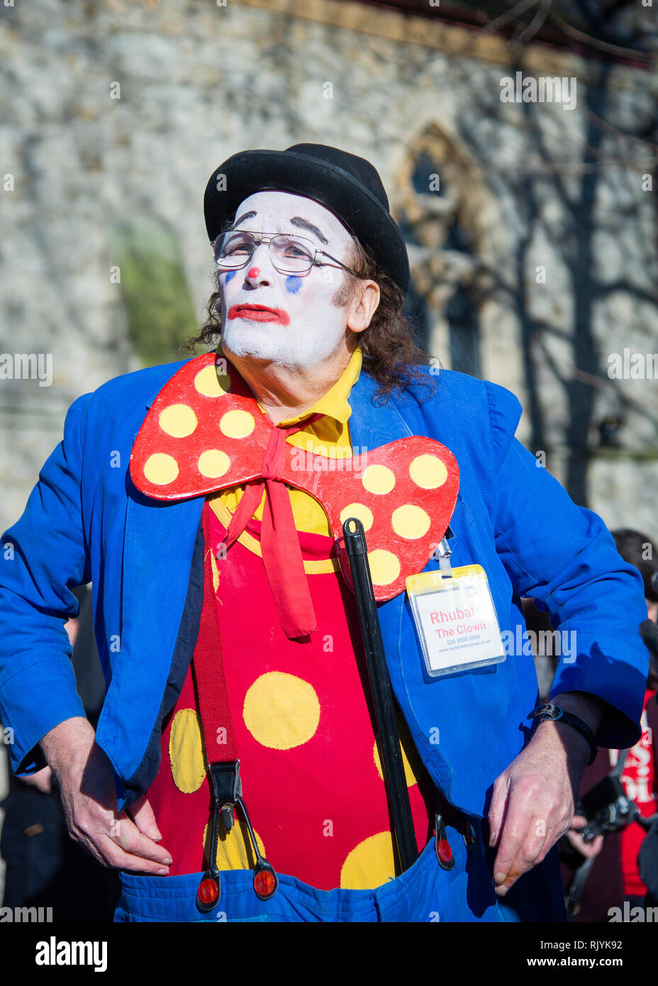 London, UK. 3rd January 2019. Grimaldi Service - The annual service in which clowns, dressed in full costume, gather to honour the king of the clowns, Stock Photo