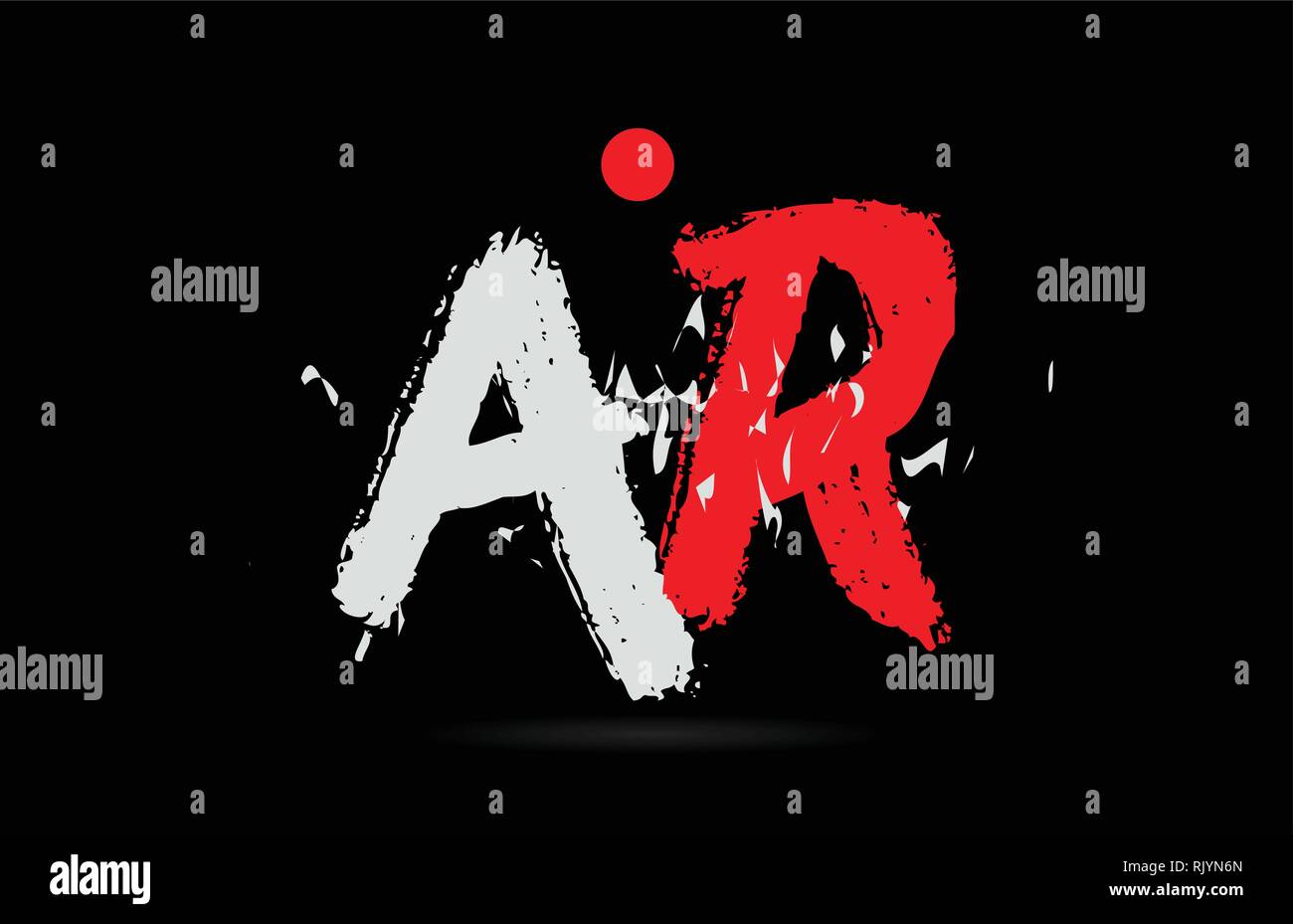 Design of alphabet letter combination AR A R on black background with grunge texture and white red color suitable as a logo for a company or business Stock Vector