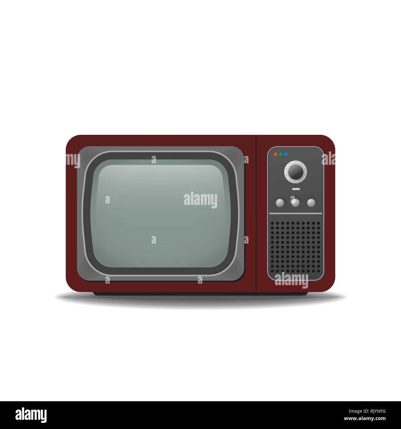 Old vintage TV-set. Realistic retro tube TV with shadows. Empty, blank screen with transparency. Template for television. Stock Vector