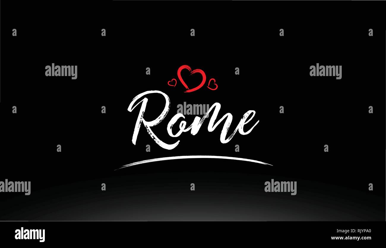 rome city hand written text with red heart suitable for logo or typography design Stock Vector