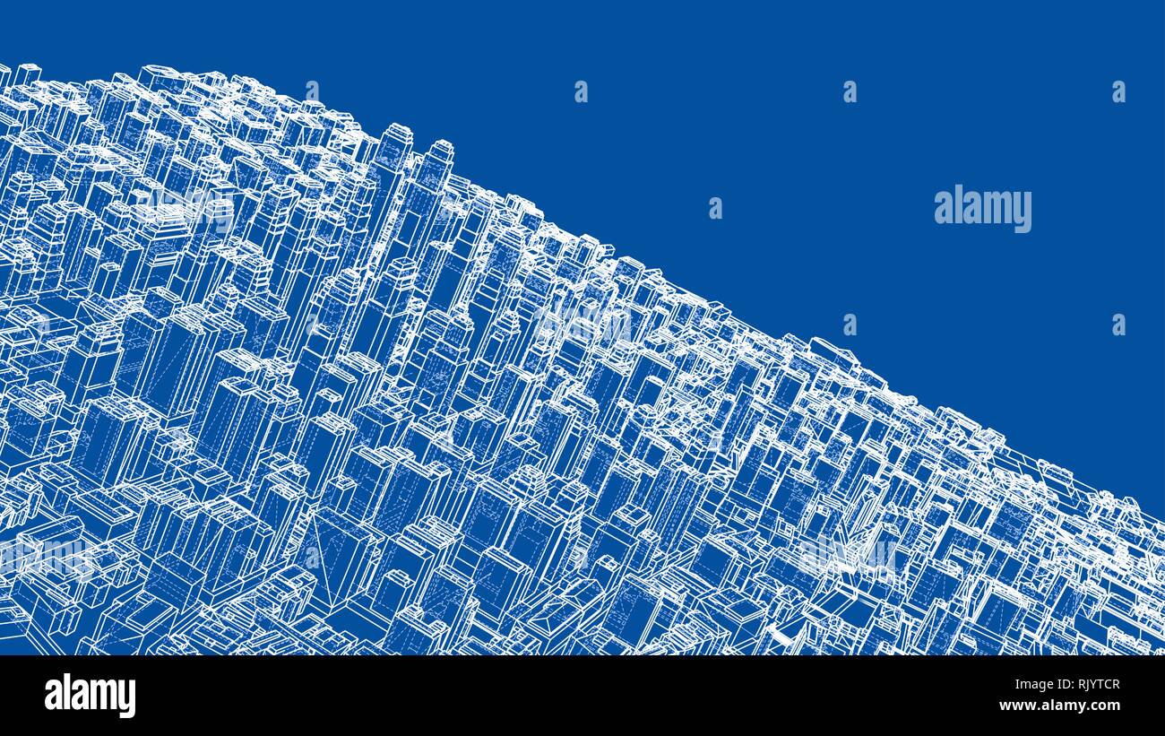 Wire-frame City, Blueprint Style Stock Vector