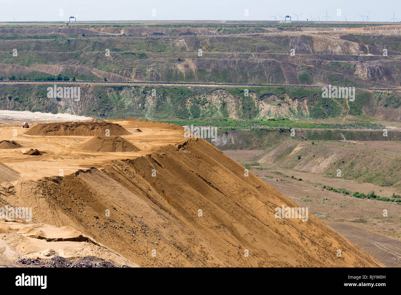 Brown coal open pit landscape with recycling raw materials in Germany Stock Photo