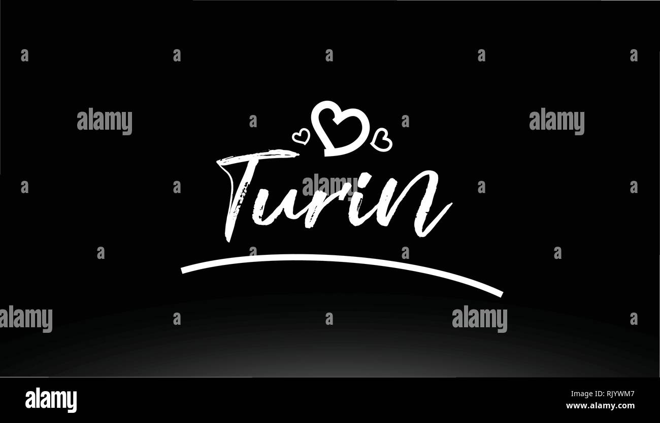 turin black and white city hand written text with heart for logo or typography design Stock Vector